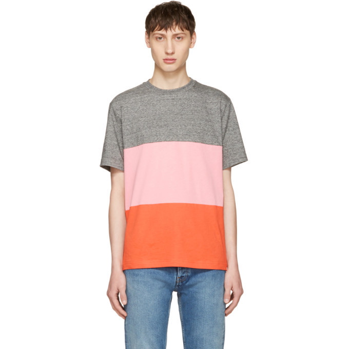 Photo: PS by Paul Smith Grey and Pink Multistripe T-Shirt