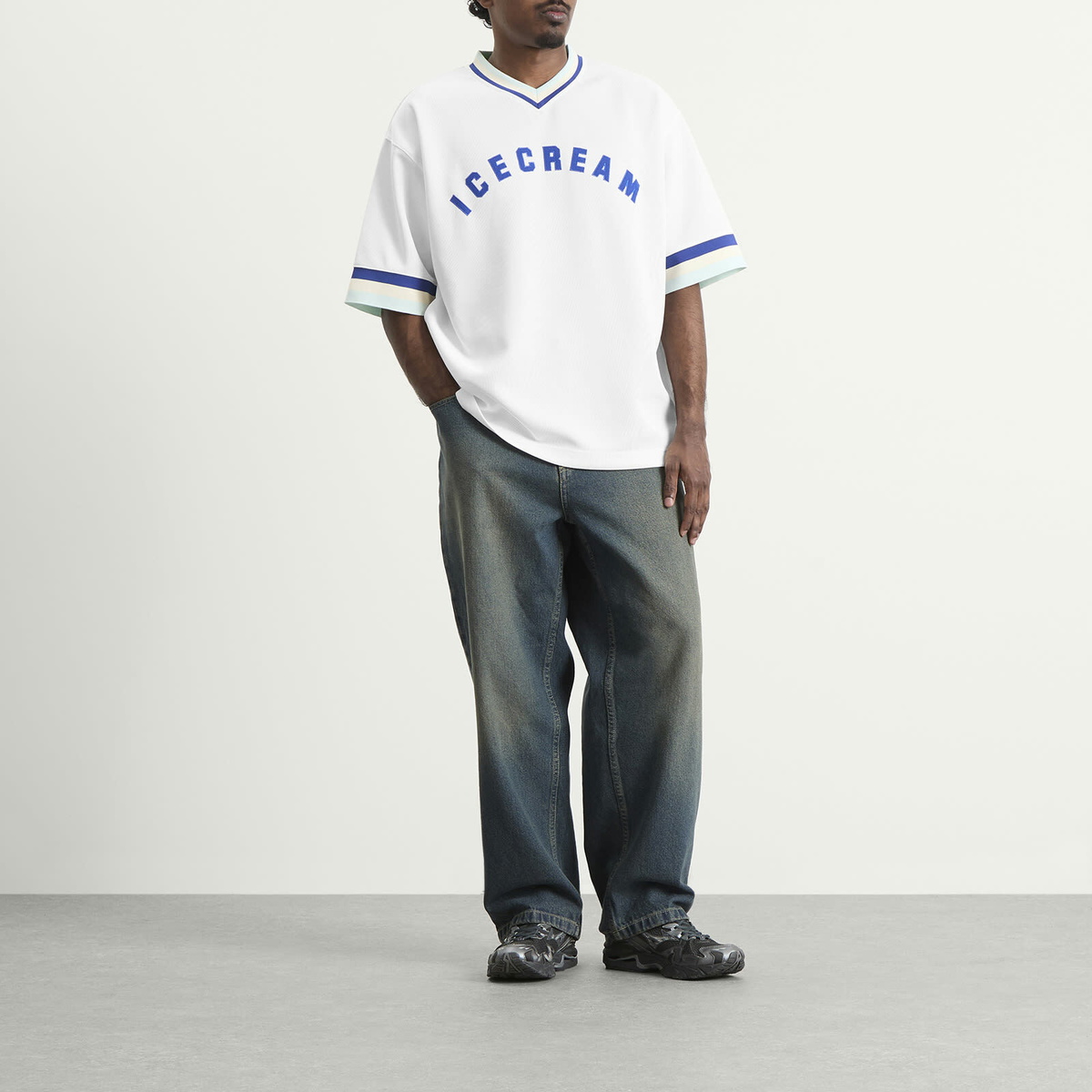 ICECREAM Men's V-Neck Sports Jersey in White