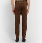 SAINT LAURENT - Slim-Fit Suede Trousers - Brown