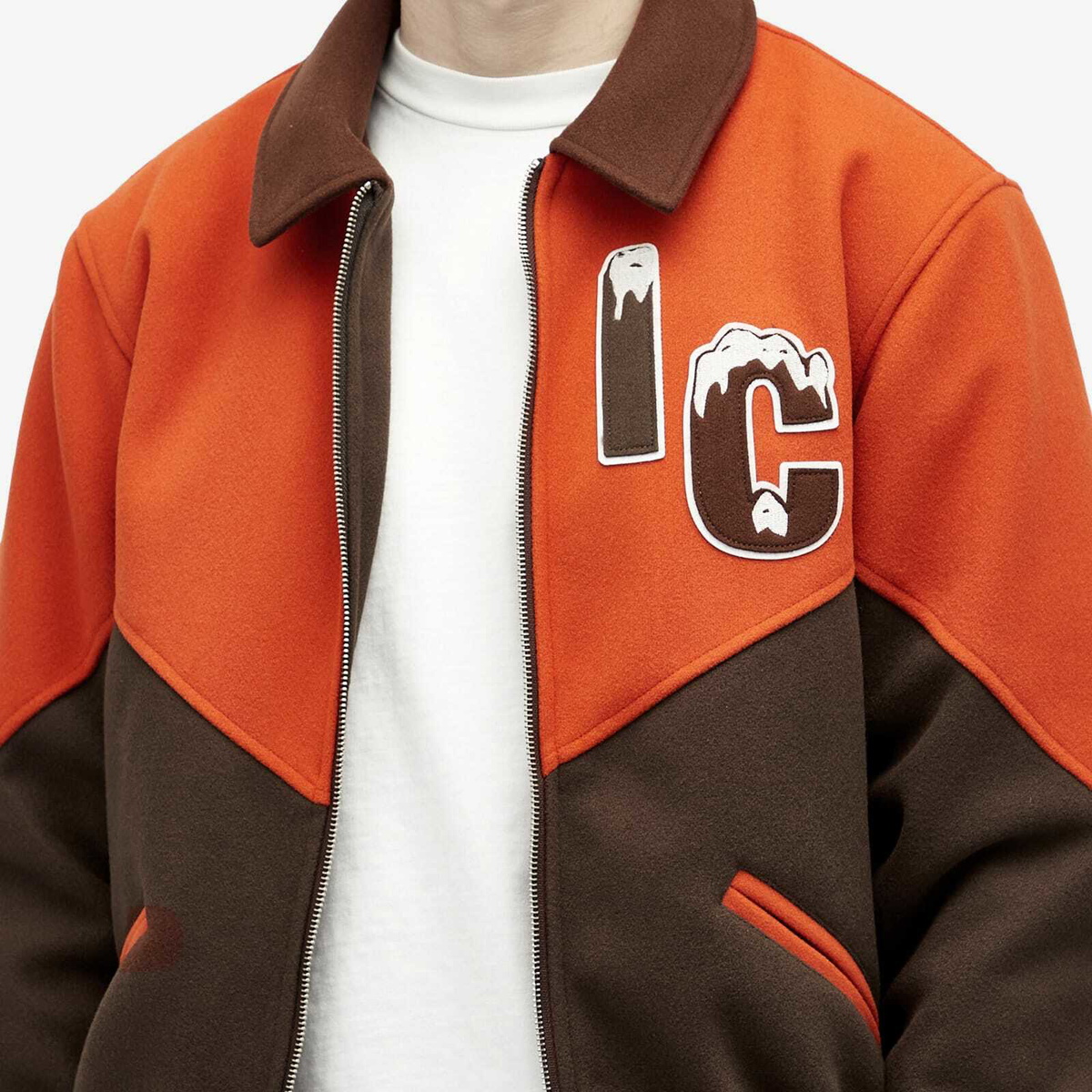 ICECREAM Men's Panelled Varsity Jacket in Brown/Orange
