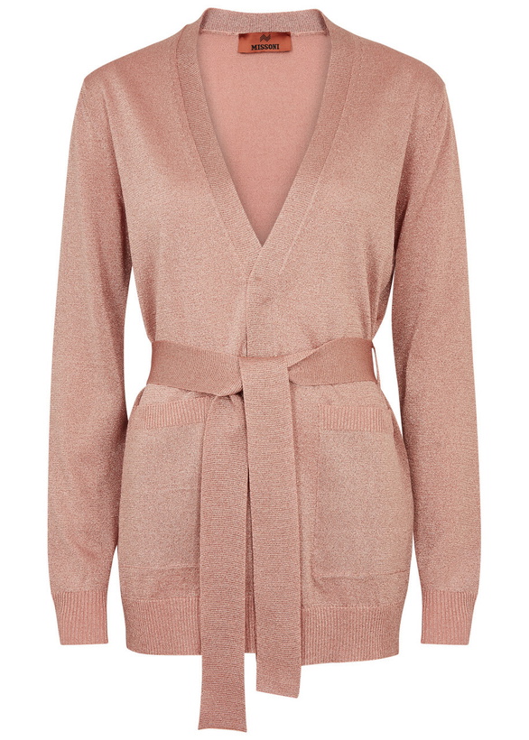 Photo: Missoni Belted Metallic-knit Cardigan Light Pink