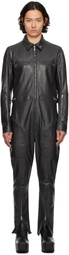 Rick Owens Black Hollywood Headon Flightsuit Leather Jumpsuit