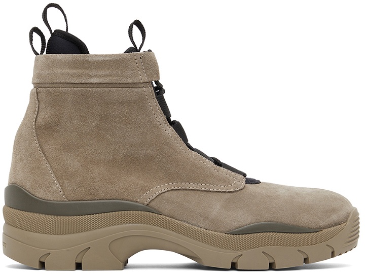 Photo: John Elliott SSENSE Exclusive Taupe Speed Lace Up Boots