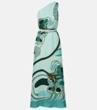 La DoubleJ Roy printed one-shoulder silk maxi dress