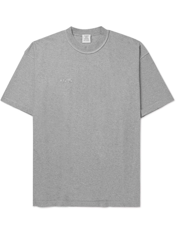 Photo: VETEMENTS - Oversized Logo-Embroidered Cotton-Jersey T-Shirt - Gray