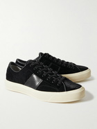 TOM FORD - Cambridge Leather-Trimmed Croc-Effect Velvet Sneakers - Black