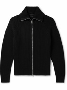 TOM FORD - Slim-Fit Ribbed Wool and Cashmere-Blend Zip-Up Cardigan - Black