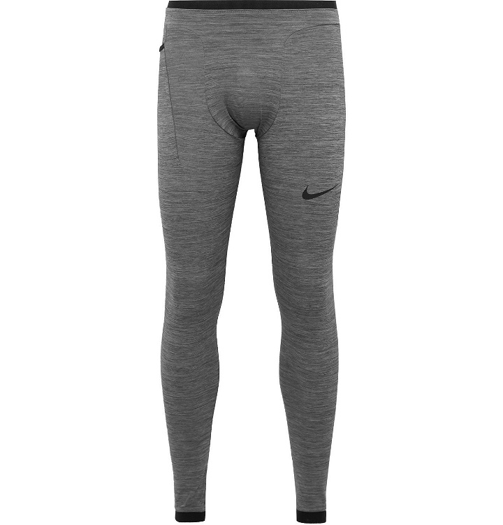 Photo: Nike Training - Pro Logo-Print Mélange Dri-FIT Tights - Gray
