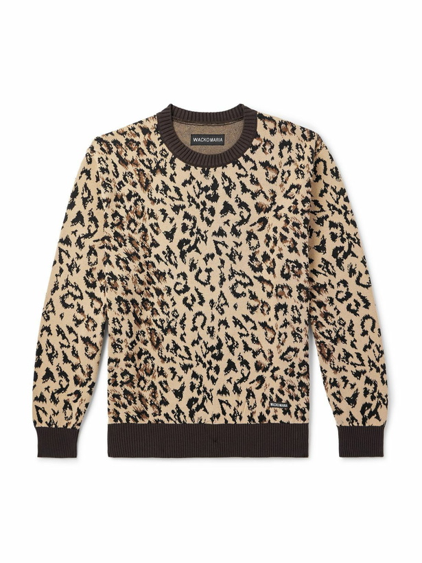 Photo: Wacko Maria - Logo-Appliquéd Leopard-Jacquard Cotton Sweater - Animal print