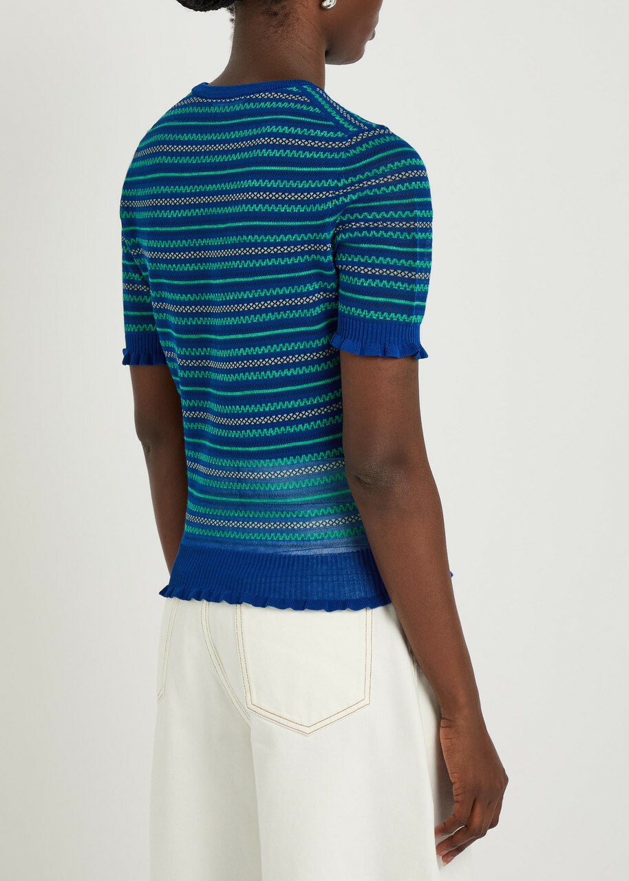 JW Anderson Fair Isle Sheer Cotton-blend top Blue