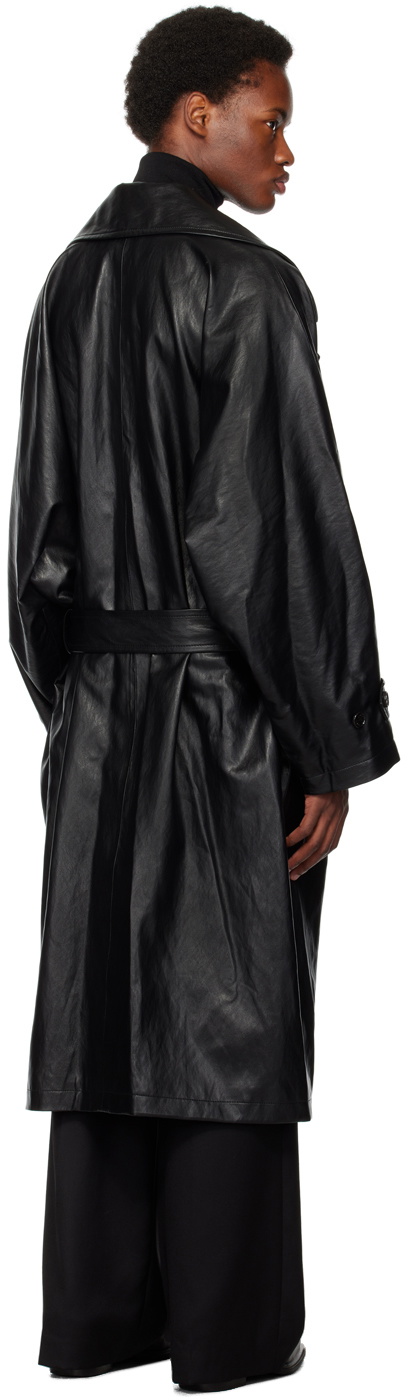 System Black Oversized Faux-Leather Coat System