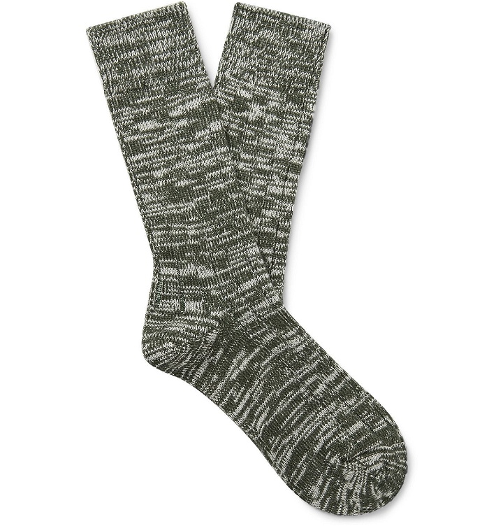 Photo: The Workers Club - Ribbed Space-Dyed Merino Wool-Blend Socks - Green