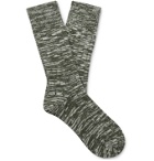 The Workers Club - Ribbed Space-Dyed Merino Wool-Blend Socks - Green