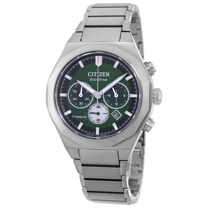Photo: Citizen Zenshin Senkei Chronograph Green Dial Mens Watch CA4691-59X