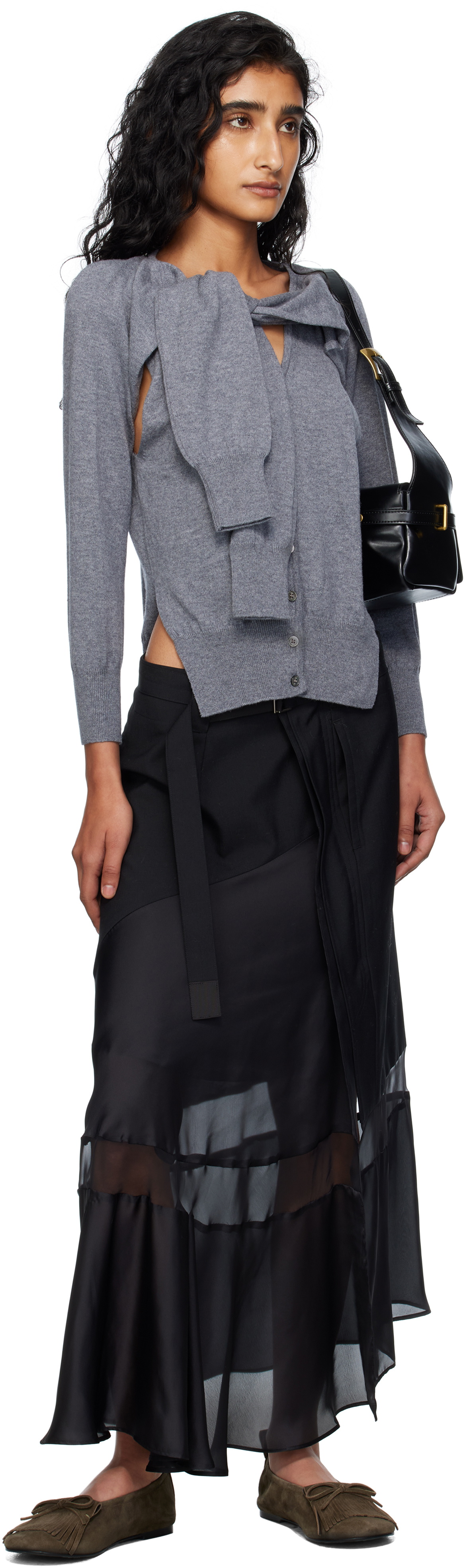 OPEN YY Gray Sleeve Layered Cardigan OPEN YY