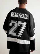 READYMADE - Logo-Embroidered Appliquéd Striped Piqué T-Shirt - Black