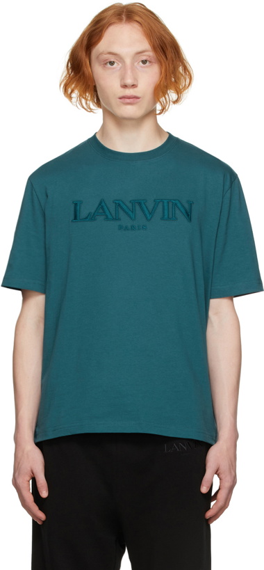 Photo: Lanvin Blue Embroidered Logo T-Shirt