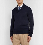 Beams F - Shawl-Collar Virgin Wool Sweater - Blue