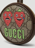 Strawberry Print GG Coin Purse in Brown