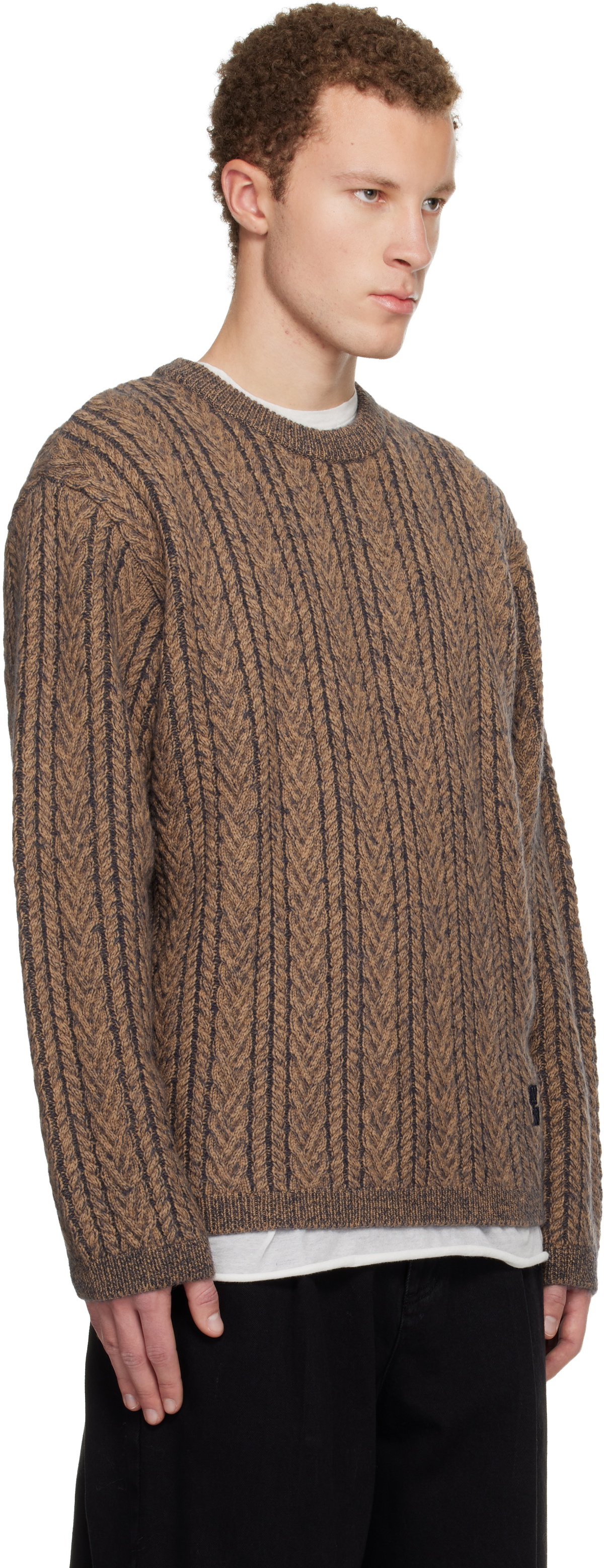 WOOYOUNGMI Brown Wool Blend Herringbone Sweater