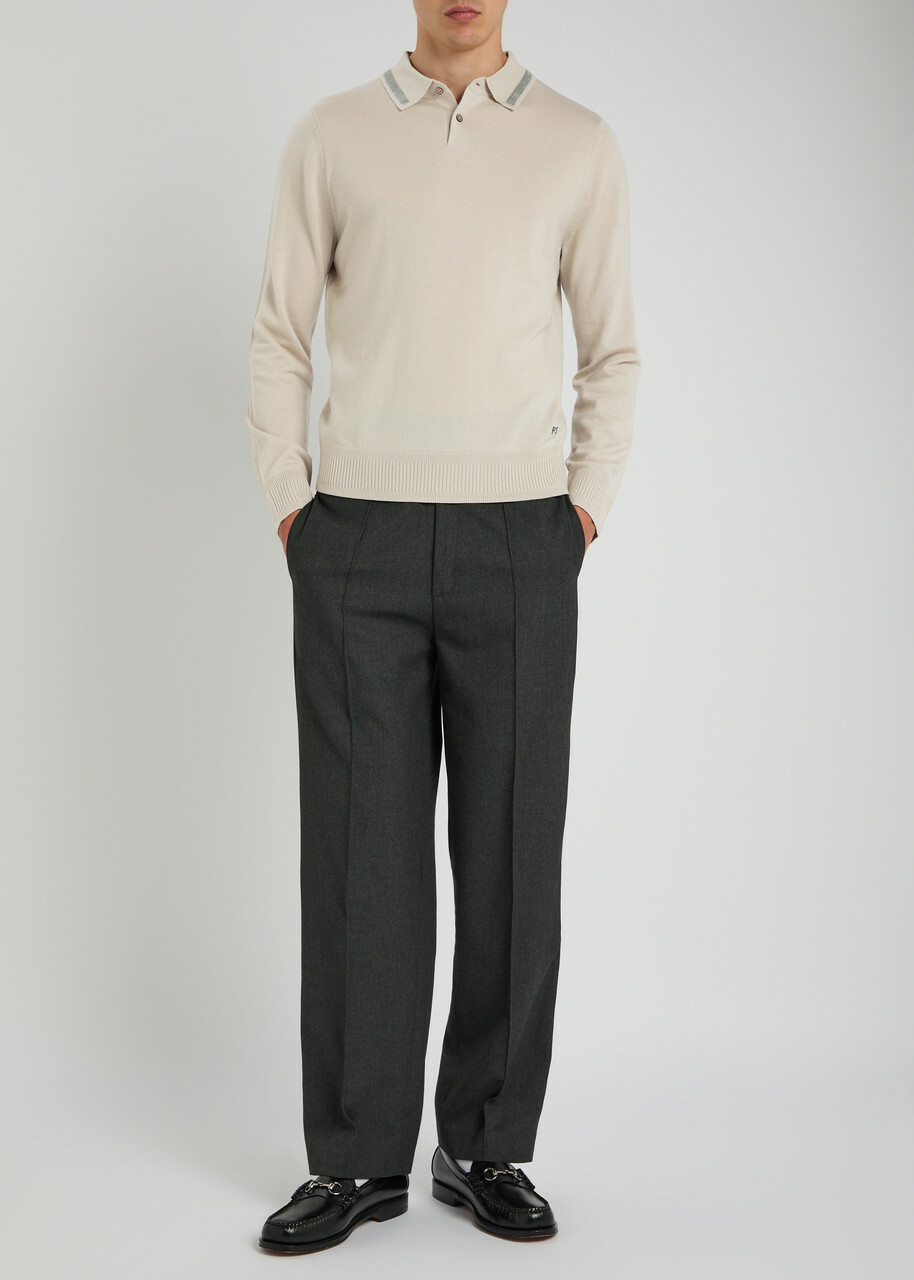 PS Paul Smith Logo-embroidered Wool Polo Shirt Ecru
