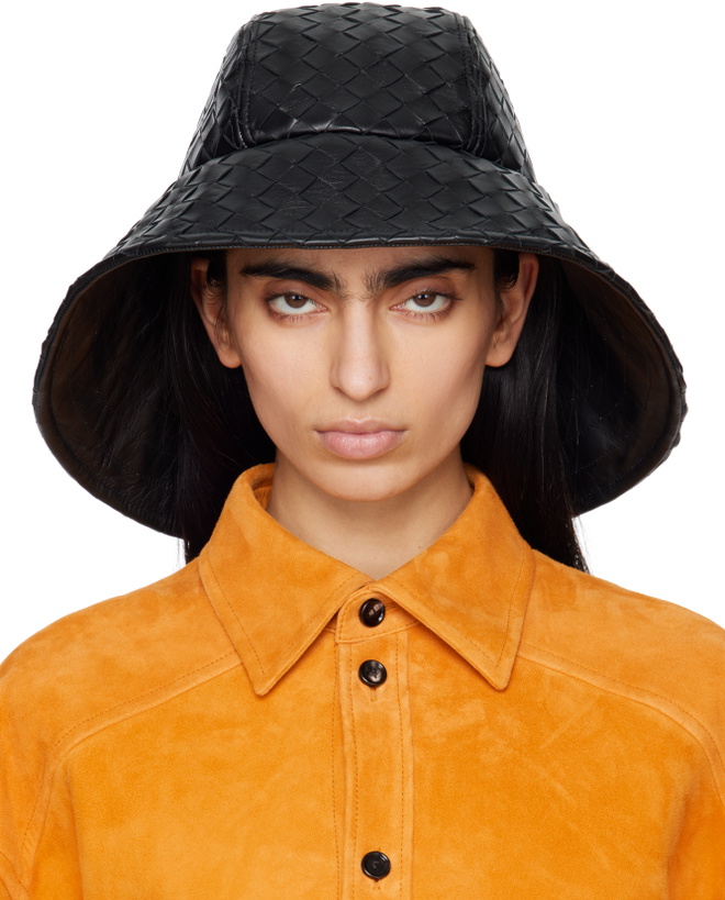 Photo: Bottega Veneta Black Intrecciato Leather Beach Hat