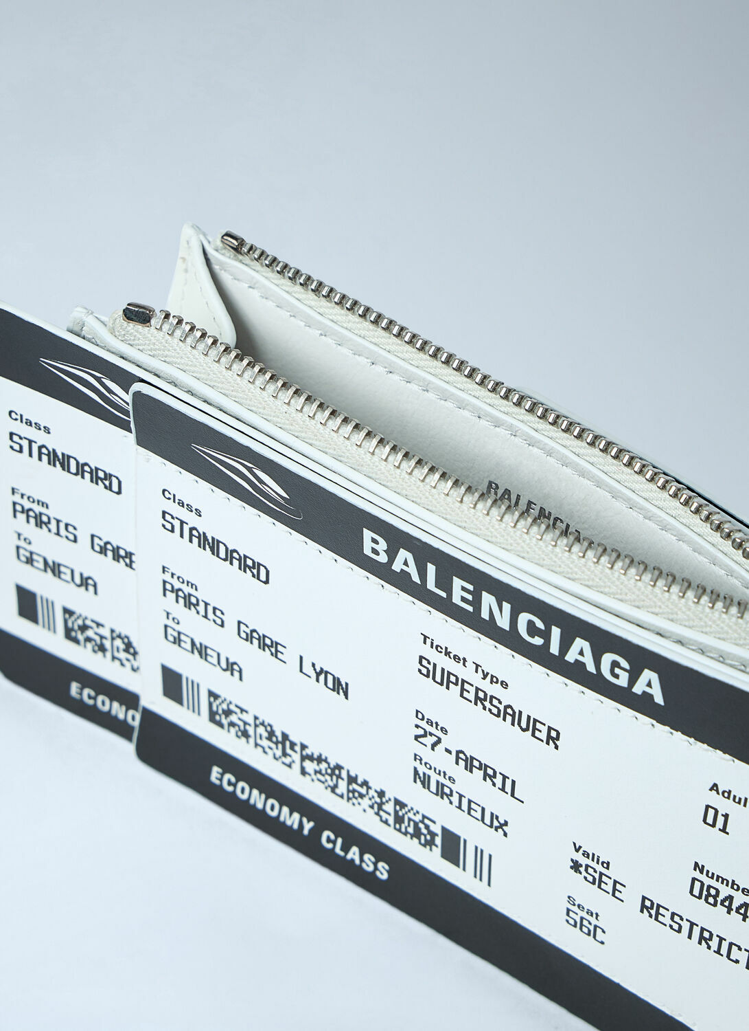 Balenciaga Ticket-Print Leather Zip Pouch