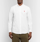 AMI - Slim-Fit Button-Down Collar Logo-Embroidered Cotton Oxford Shirt - Men - White