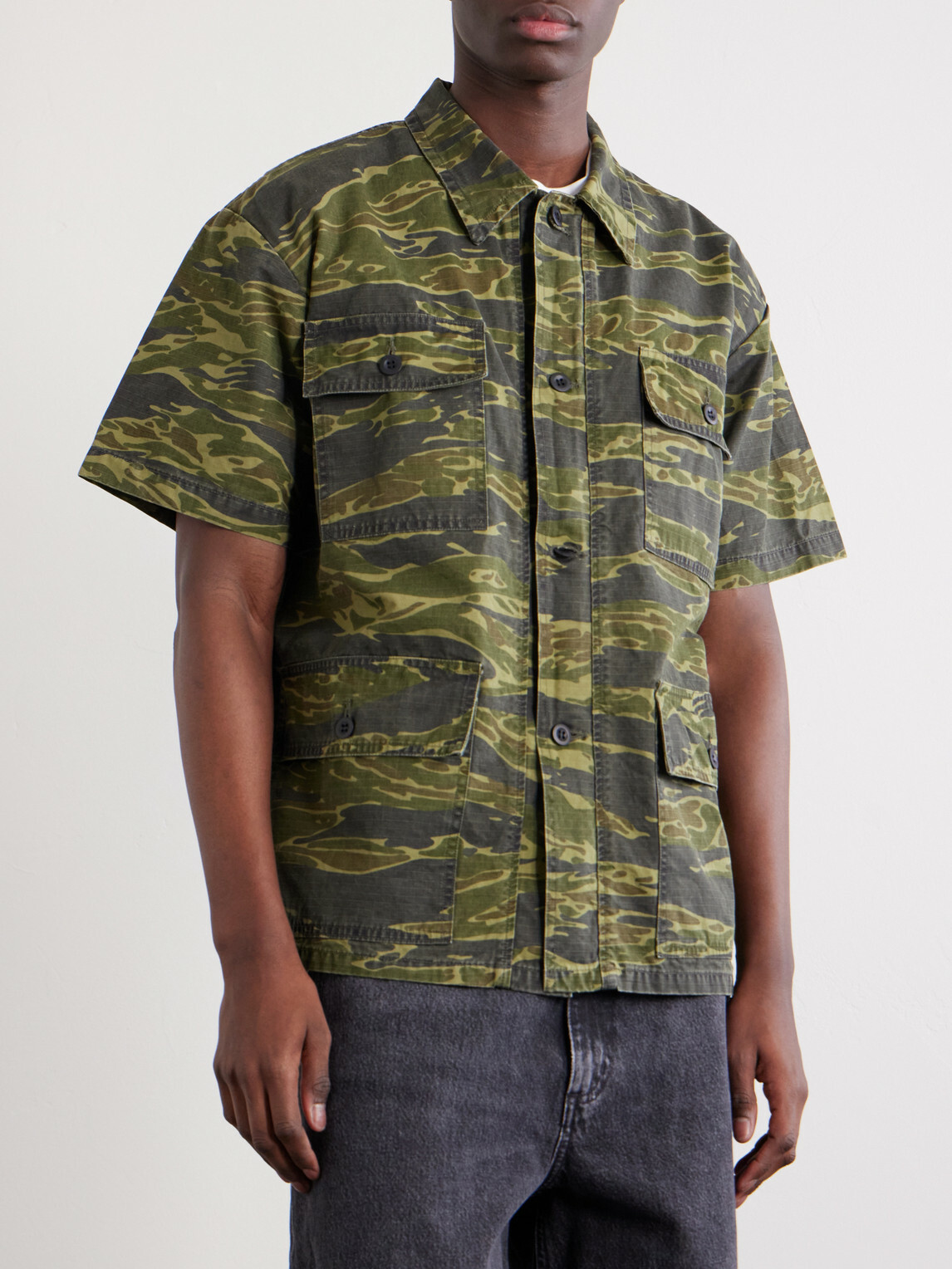 OrSlow - Camouflage-Print Cotton-Riptop Shirt - Green