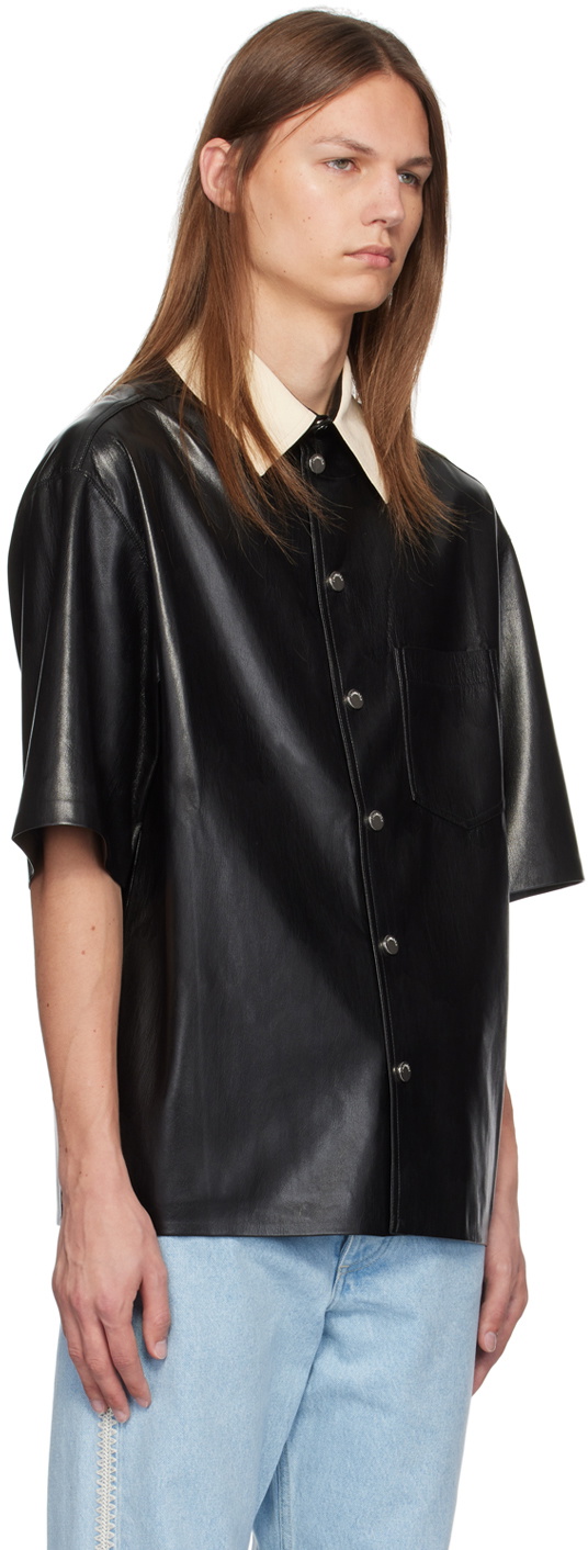Nanushka Black Aksel Faux-Leather Shirt