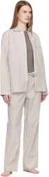 Tekla Off-White & Brown Poplin Long-Sleeved Pyjama Shirt