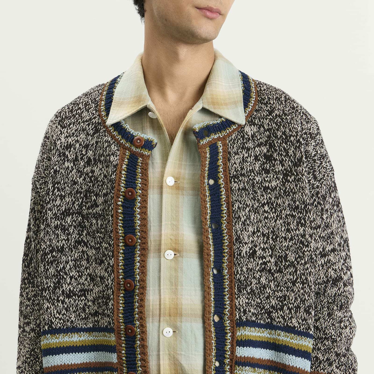 Story mfg. Men's Hand Knit Root Cardigan in Oakmoss