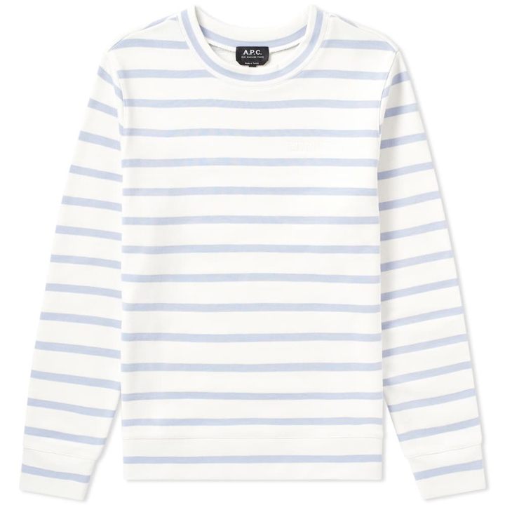 Photo: A.P.C. Tebow Stripe Crew Sweat Blue