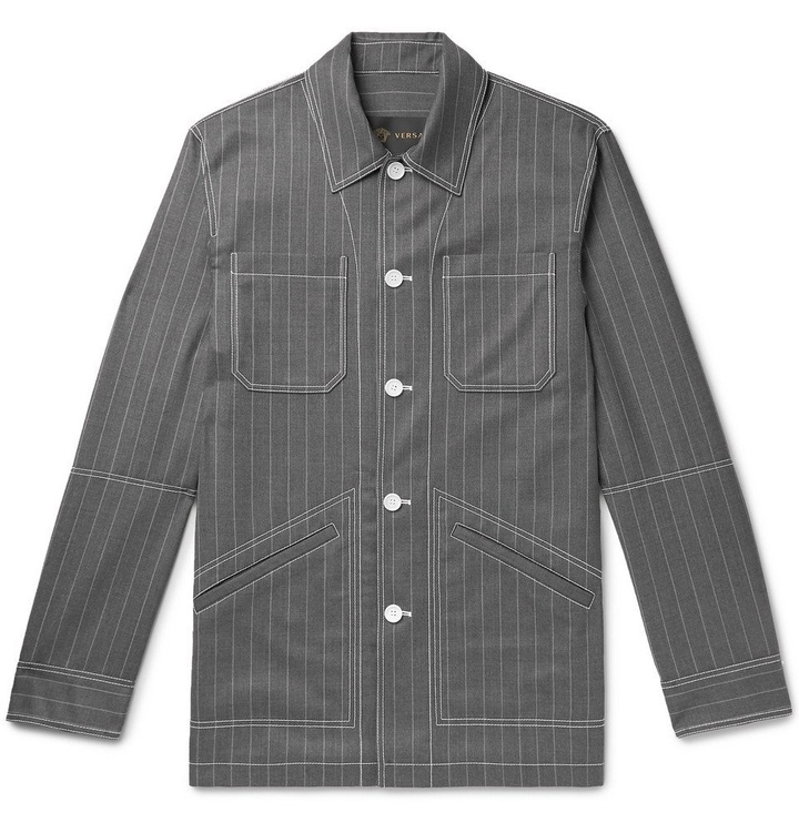 Photo: Versace - Pinstriped Virgin Wool Shirt Jacket - Gray