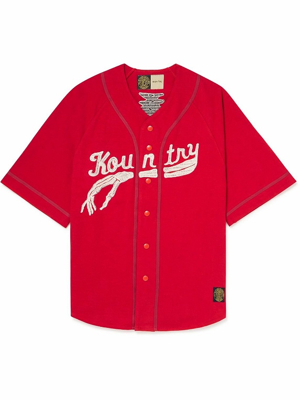 Photo: KAPITAL - Oversized Logo-Appliquéd Cotton-Jersey Baseball Shirt - Red