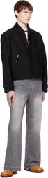 COOR Black Wool Linen Blend Leather Tab Jacket