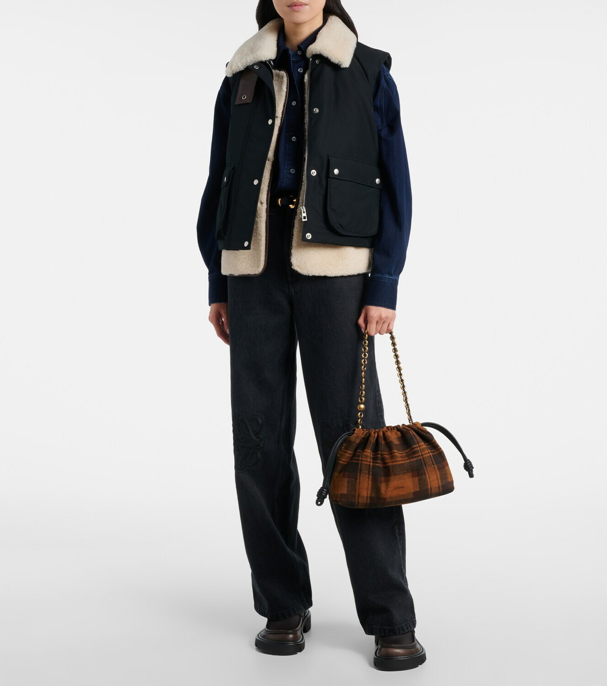 Loewe Shearling-trimmed cotton-blend vest