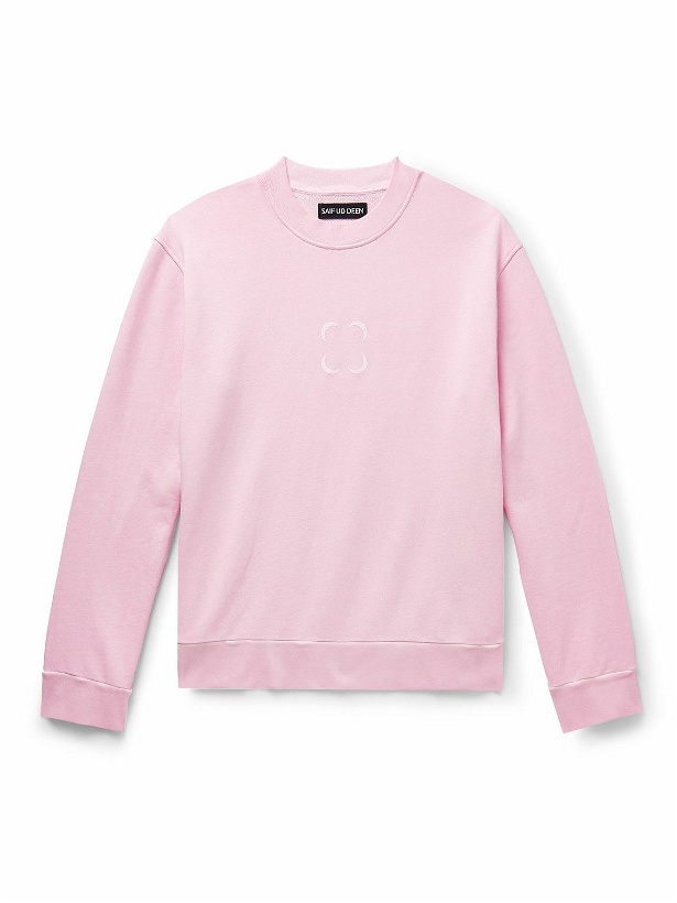 Photo: SAIF UD DEEN - Cold-Dyed Logo-Print Cotton-Jersey Sweatshirt - Pink