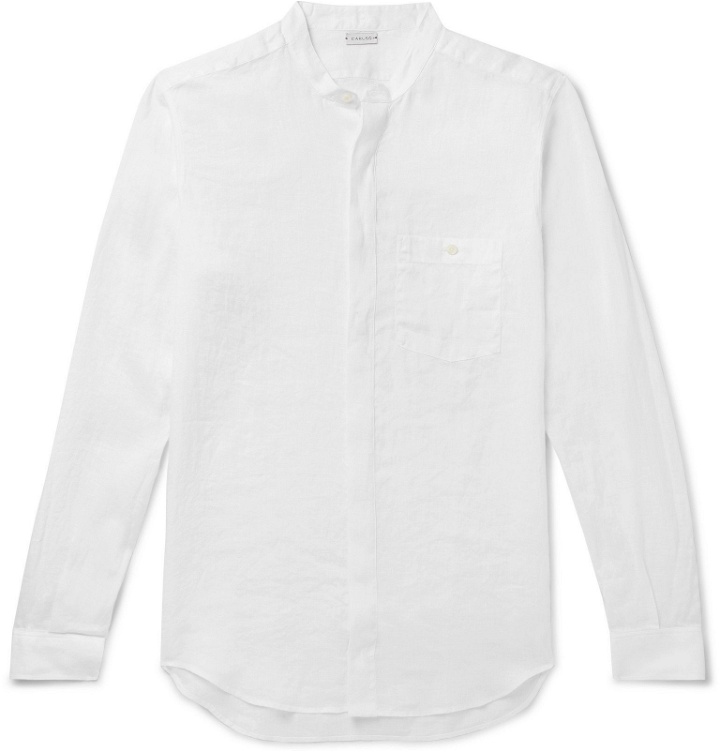 Photo: Caruso - Grandad-Collar Linen Shirt - White