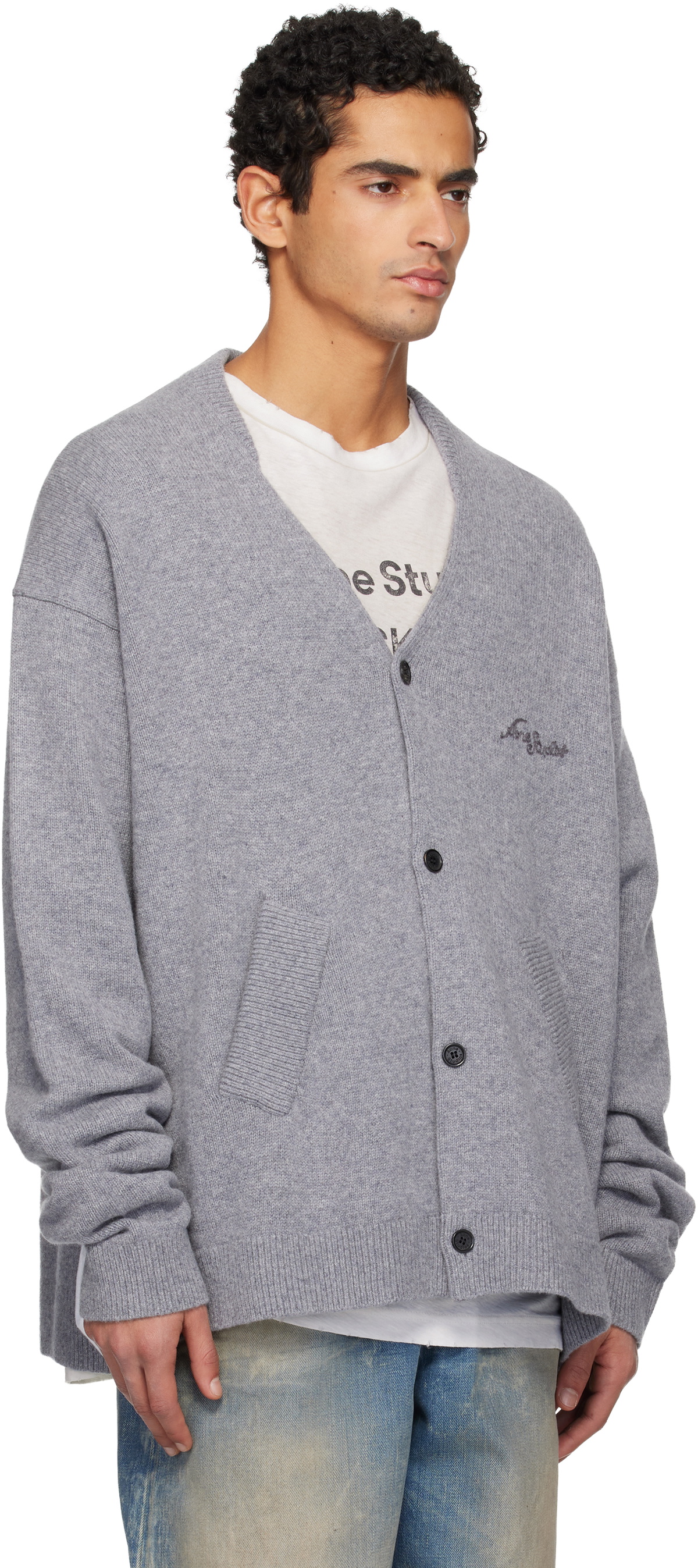 Acne Studios Gray Wool V-Neck Cardigan