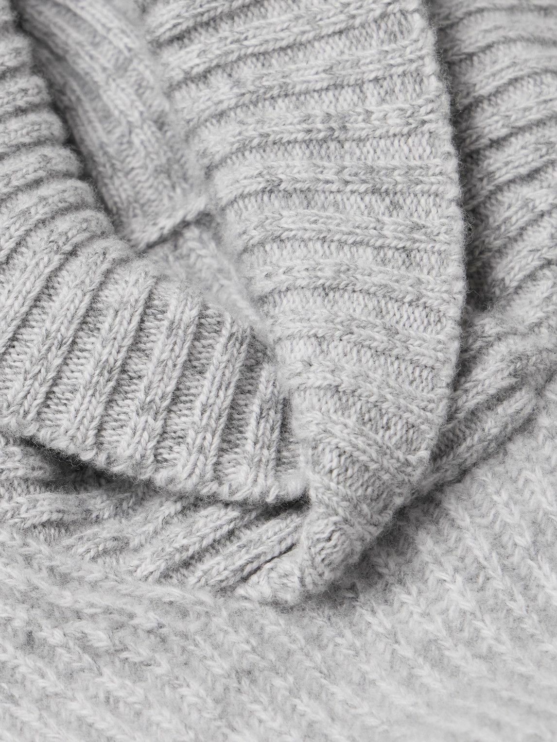 Kingsman - Shawl-Collar Ribbed Wool Sweater - Gray