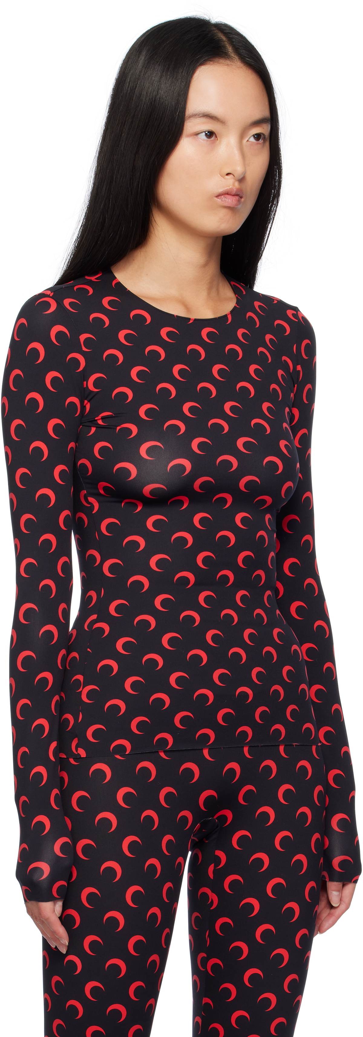 Marine Serre Black & Red Moon Second Skin Long Sleeve T