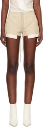 Rick Owens Beige Fog Boxer Leather Shorts