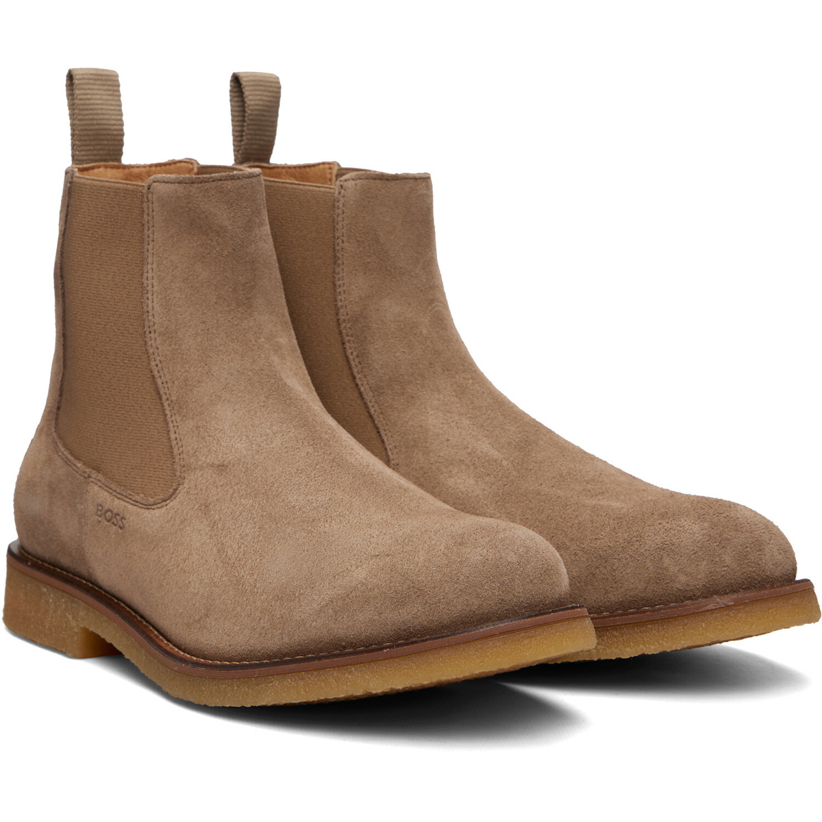 BOSS Beige Suede Signature-Stripe Stitching Chelsea Boots