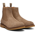 BOSS Beige Suede Signature-Stripe Stitching Chelsea Boots
