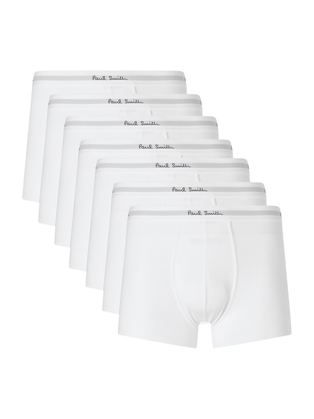Photo: Paul Smith - Seven-Pack Stretch Organic Cotton-Jersey Boxer Briefs - White