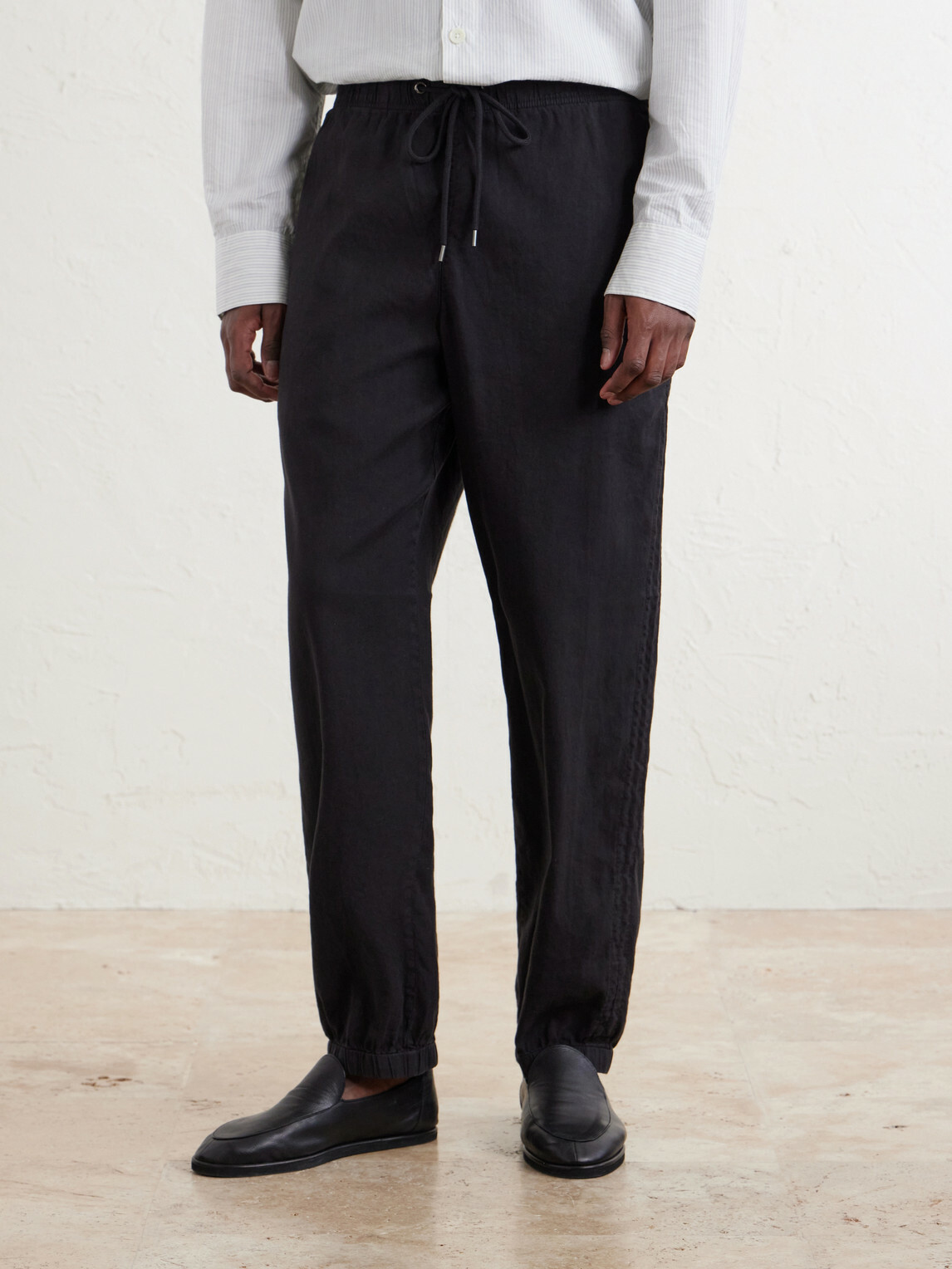 James Perse - Straight-Leg Linen-Blend Canvas Drawstring Trousers - Black