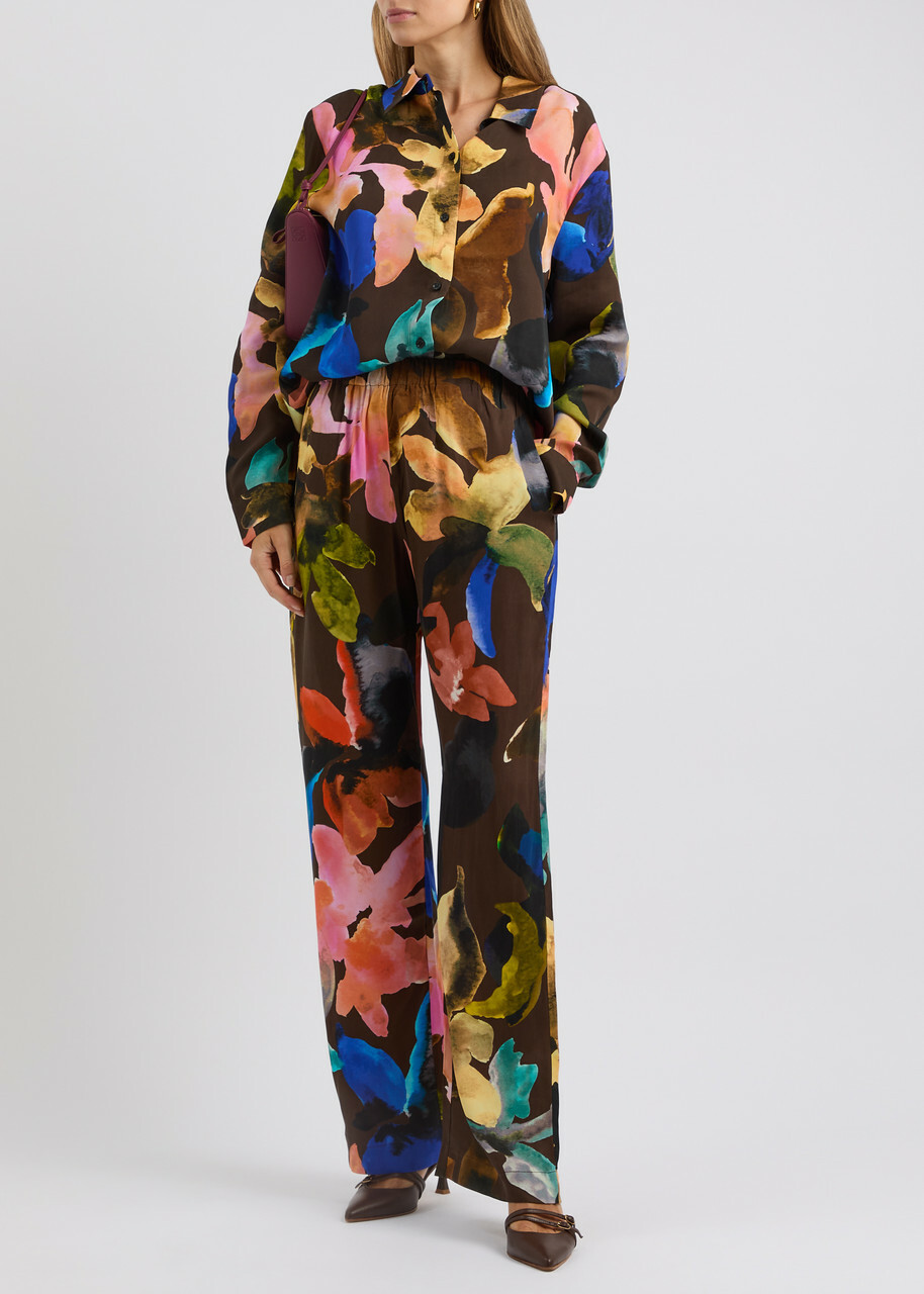 Stine Goya Floral-print Matte Satin Trousers Multicoloured