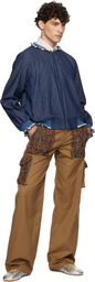 Anna Sui Blue Baseball Denim Bomber Jacket