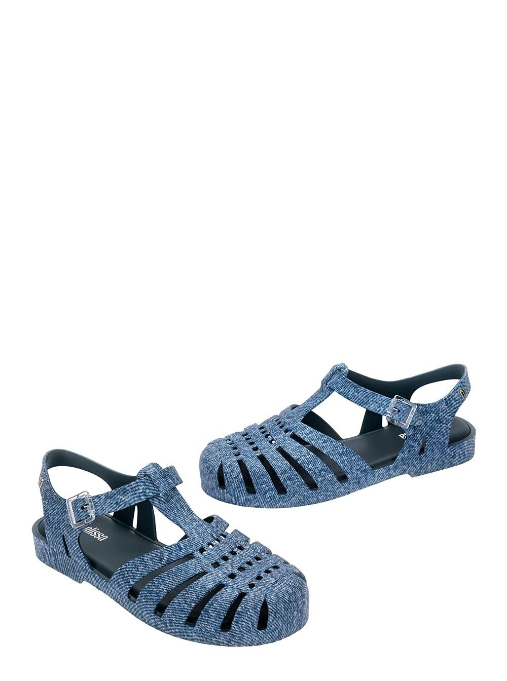 Melissa possession Blue Sandals With Cage Design And Denim Print In Tech Fabric Woman